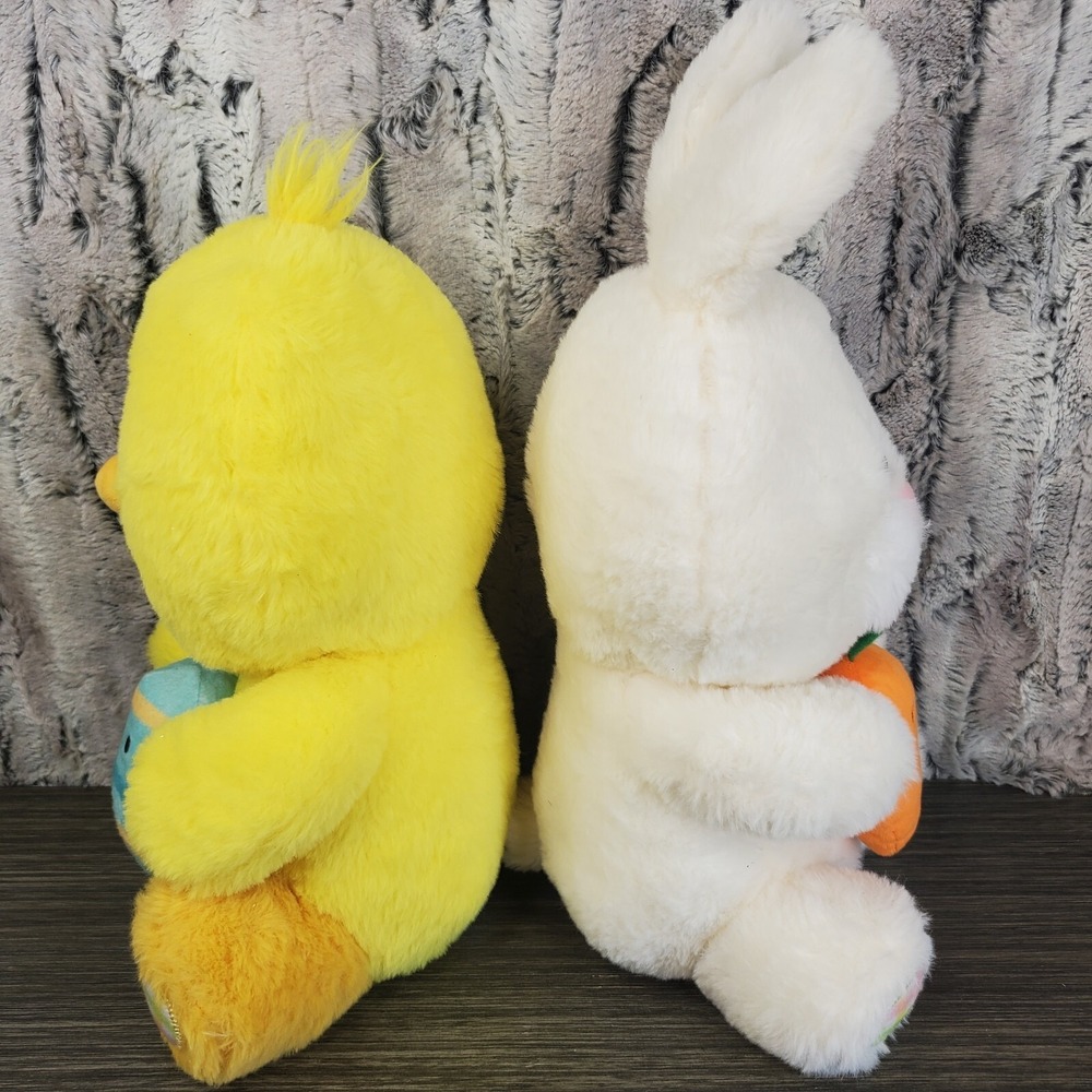 Easter Chick Duck + Bunny Rabbit 12" Plush Stuffed Animals Plaid Feet Egg Carrot - Picture 2 of 8